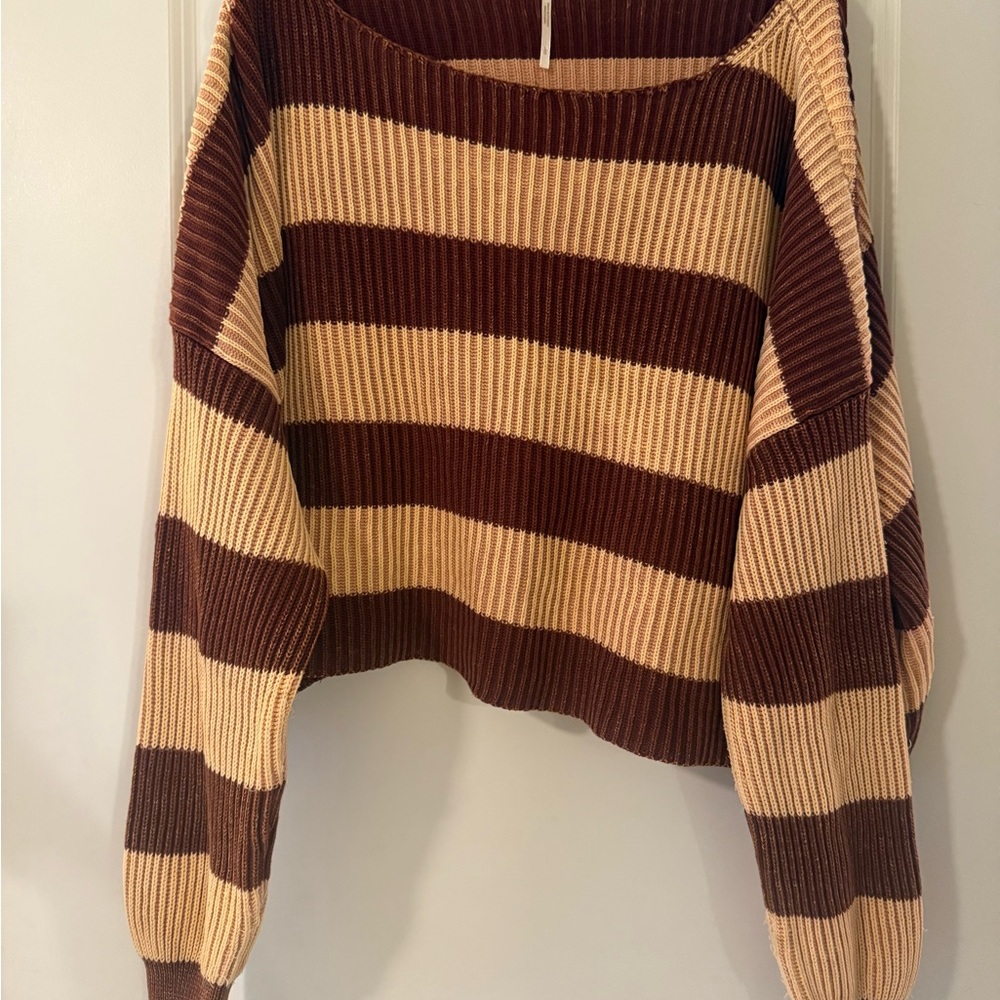 Free People Striped Brown and Tan Women's Sweater